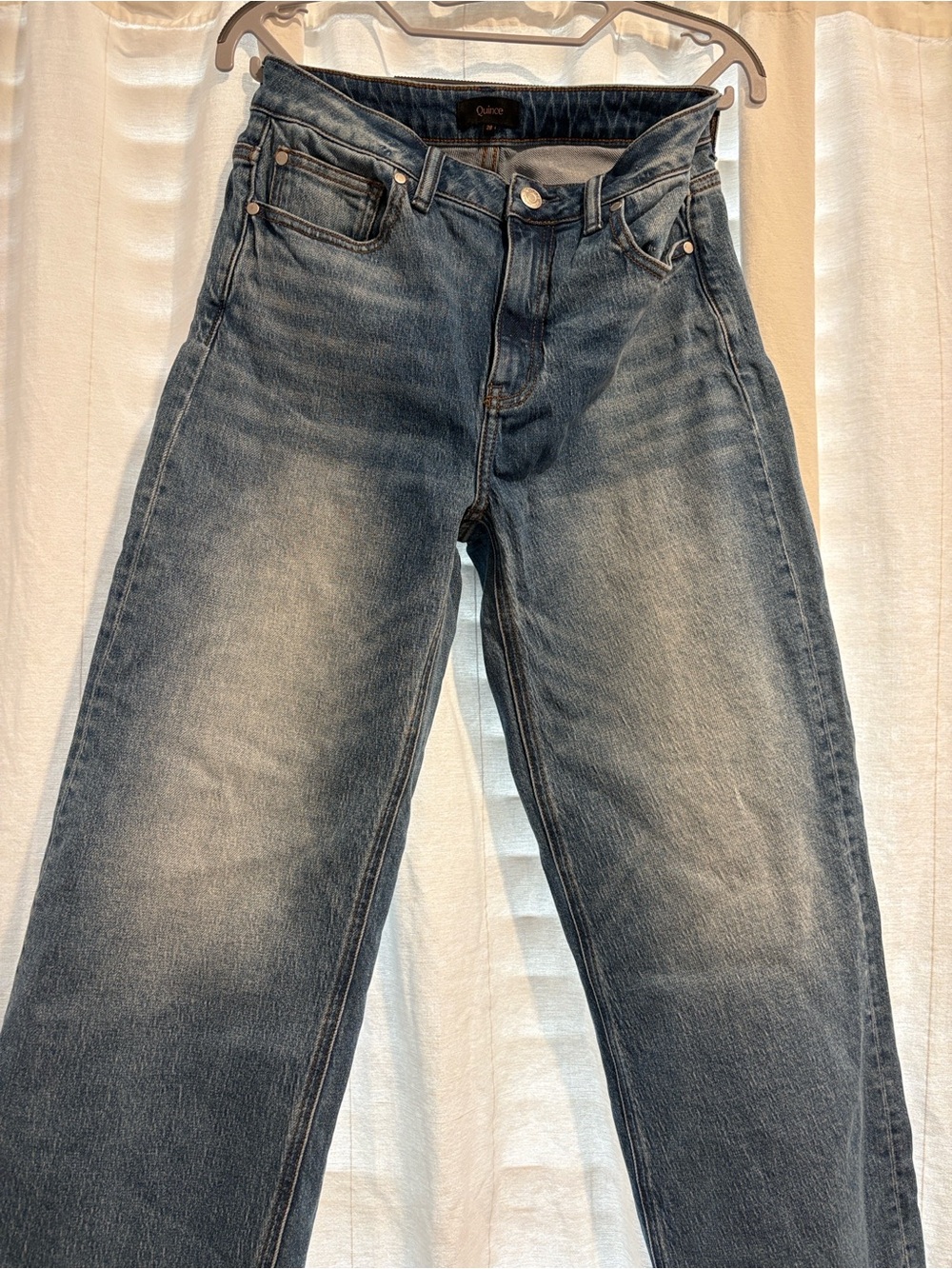 Quince Women's Wide Leg Flared Jeans in Washed Blue